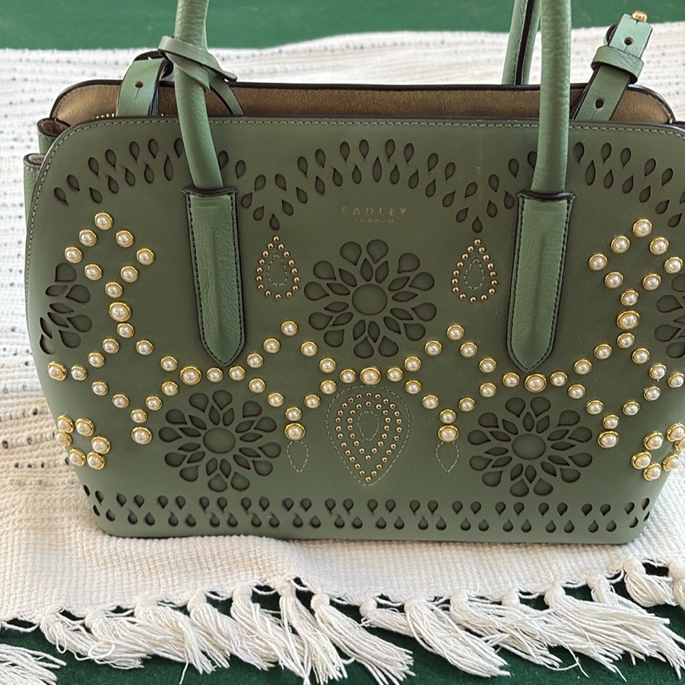 Radley of London Pearl and Gold embellished Green Purse